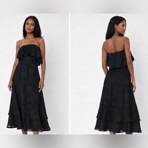 NWT Lulu’s Love You So Truly Black Floral Strapless Midi Dress Wedding - Size M